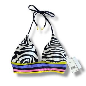 Trina Turk Swim Bikini Top Medium US 6 Zebra Print Multicolor Stripe Halter NWT